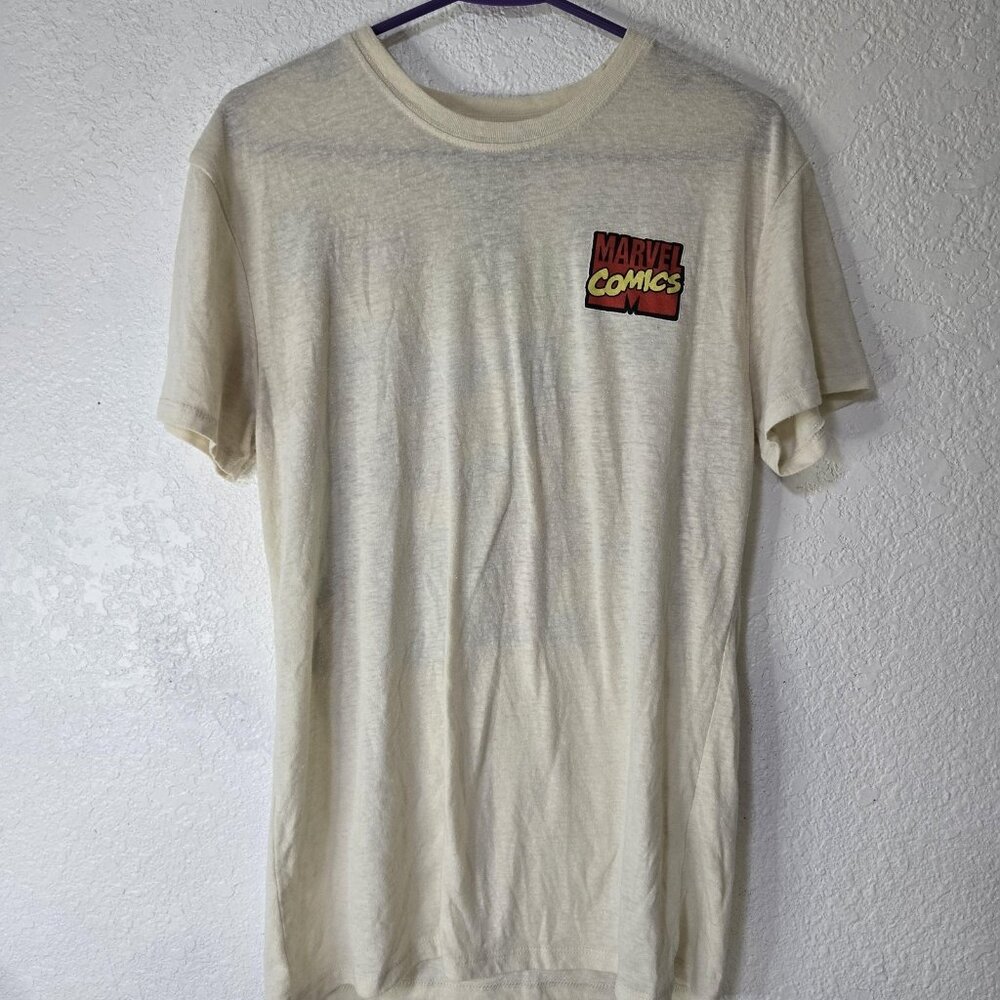 Marvel Comics Shirt Mens Medium White Graphic Tee Superheroes Thor Hulk Iron Man